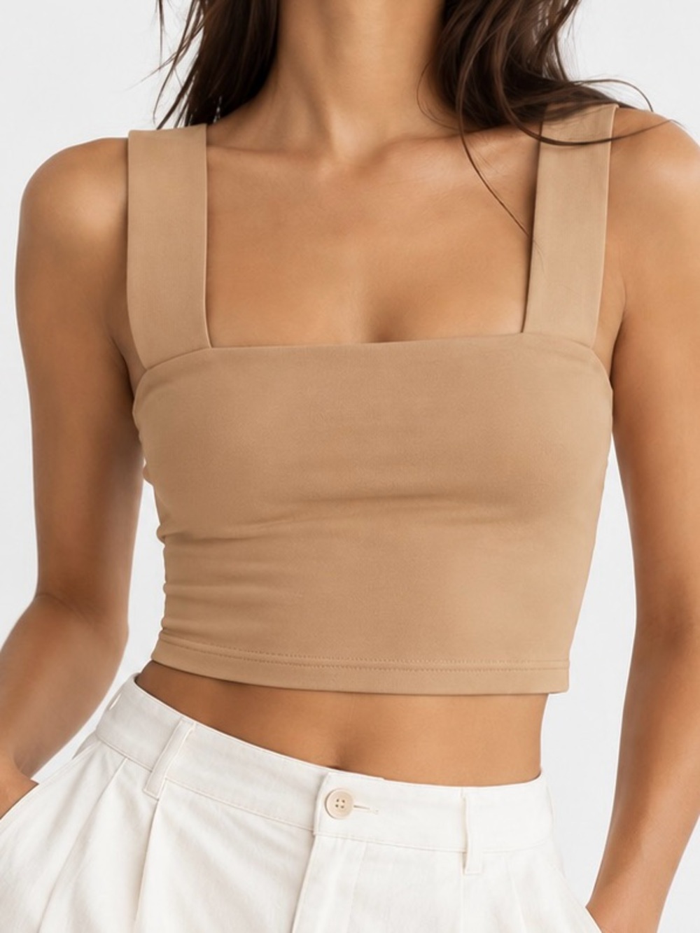 Zara Tan Square-Neck Cropped Tank
